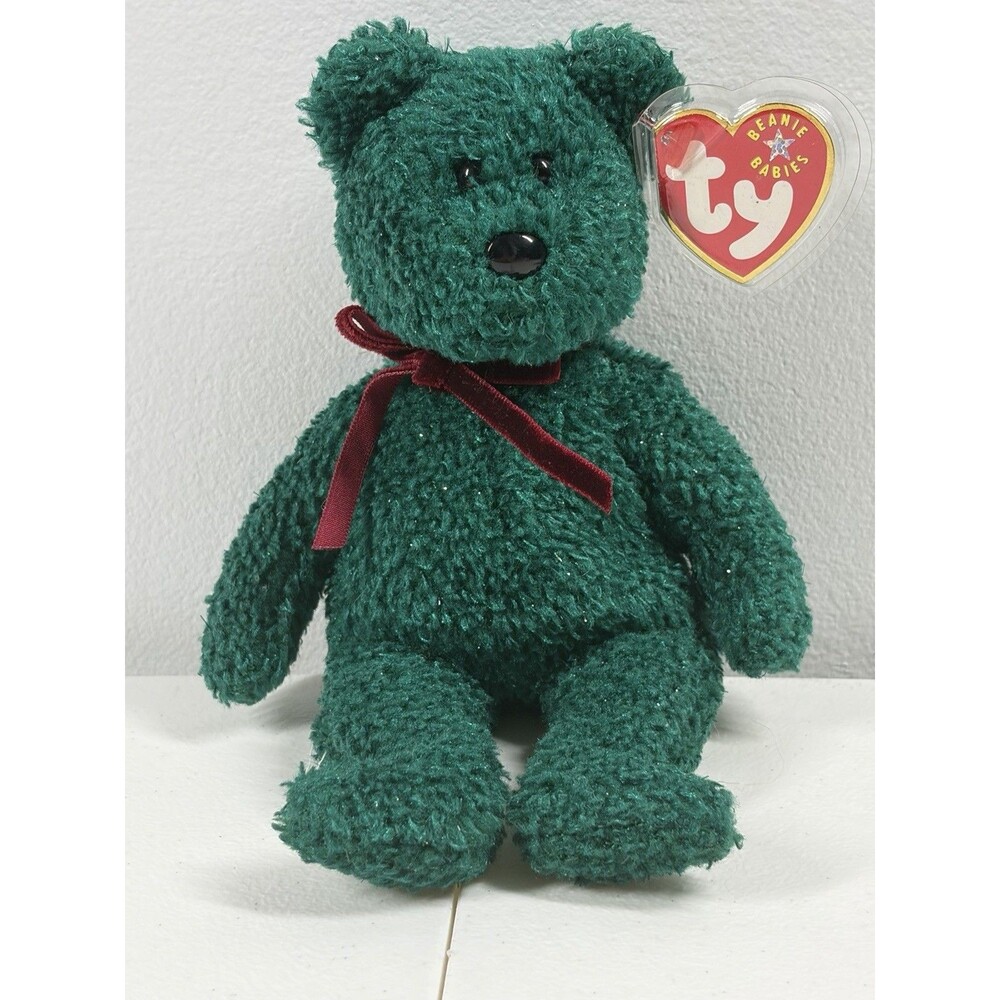 Ty Beanie Babies Green Teddy Bear Plush w/ Red Heart Tag 1997 Vintage Retired